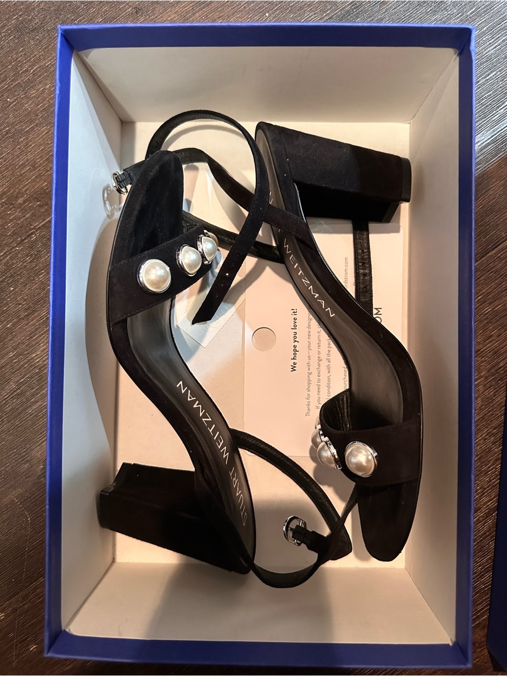 Stuart Weitzman Black Pearl-Accent Slingback Heels